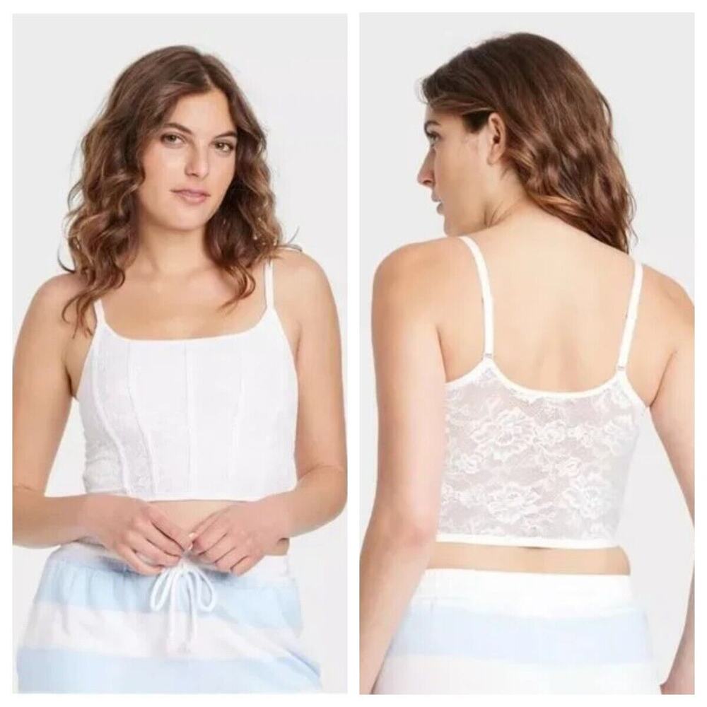 Colsie White Floral‎ Lace Bralette Brami Crop Cami Cropped Tank Top XL 38DD 40D